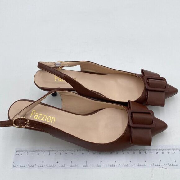 Pazzion Women Closed Pointy Toe Kitten Heel Slingback Pumps Buckles Slip On 9.5 - Picture 4 of 8